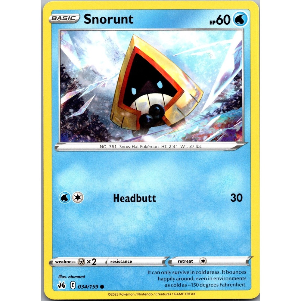 Pokemon Snorunt Common Crown Zenith 034/159 LP Water Type Normal Finish